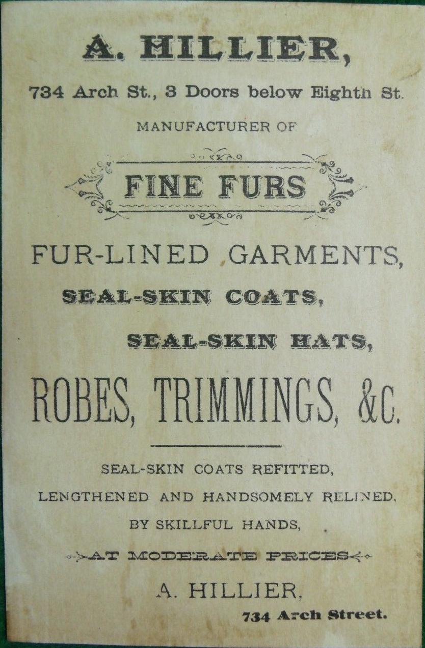 A. Hillier, fine furs, Philadelphia (trade card 2a)